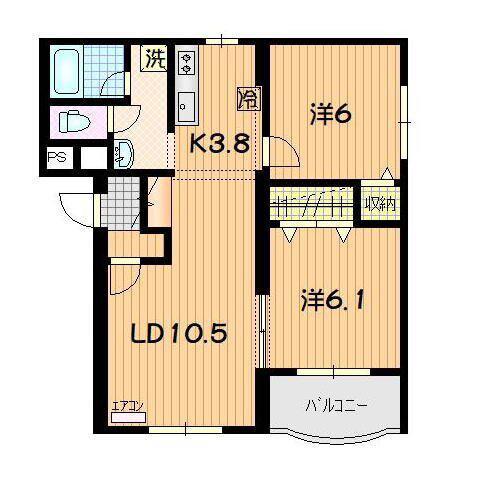 ピュアライフ堤(2LDK/2階)の間取り写真