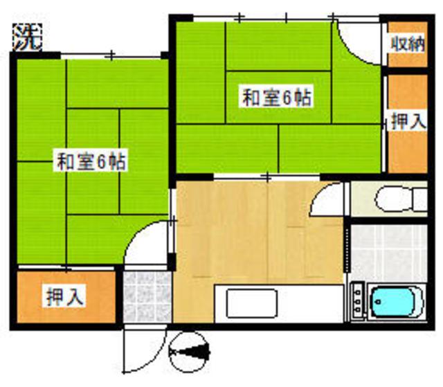 右川荘 西棟(2DK/1階)の間取り写真