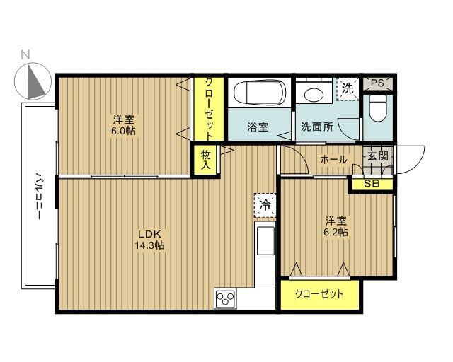VILLA OCEAN COURT(2LDK/3階)の間取り写真