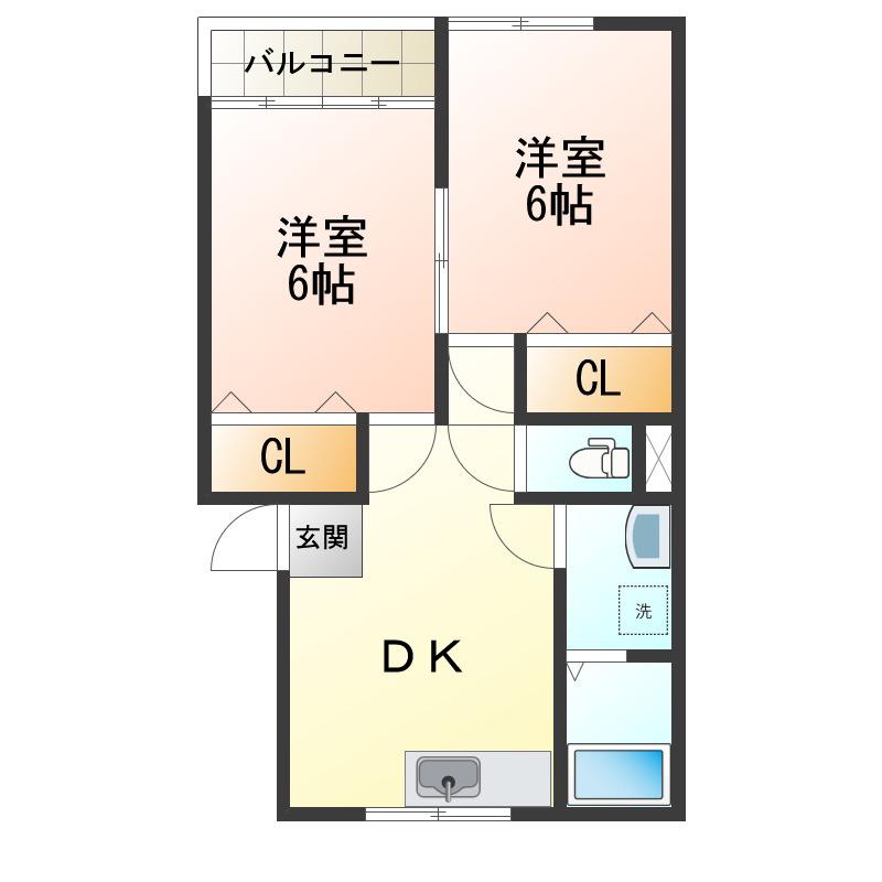 センスA(2DK/2階)の間取り写真