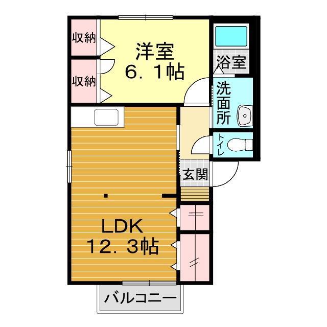 アンジュウデヤB棟(1LDK/2階)の間取り写真