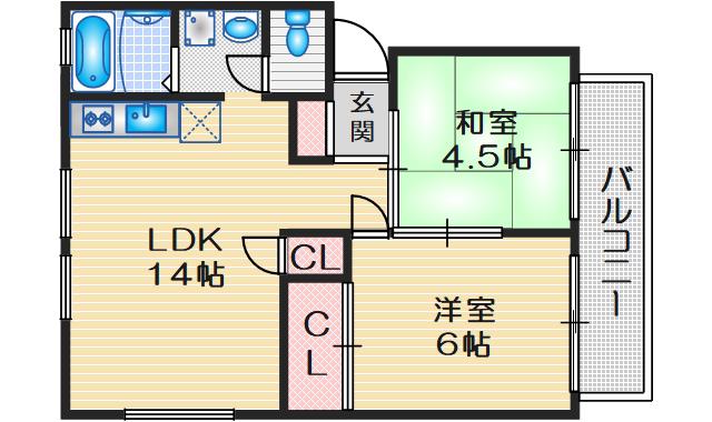 サンライズ曽根西ハイツ(2LDK/2階)の間取り写真