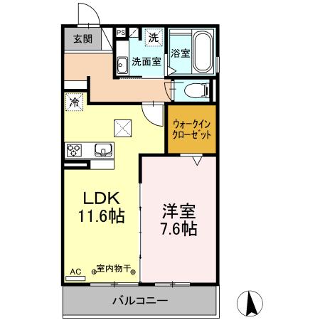 名鉄名古屋本線 岐南駅 徒歩17分 3階建 築7年(1LDK/1階)の間取り写真
