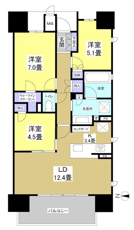 ル・シェモア利町(3LDK/6階)の間取り写真