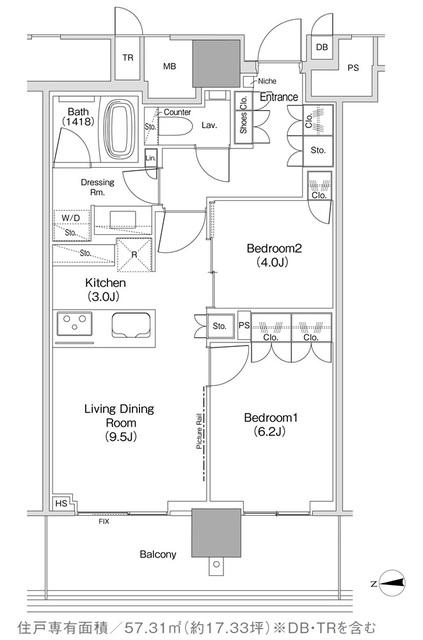 JIYUGAOKA MUSE SQUARE THE RESIDENCE(2LDK/8階)の間取り写真