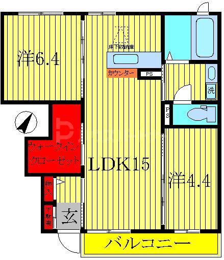 オーガスタ(2LDK/1階)の間取り写真