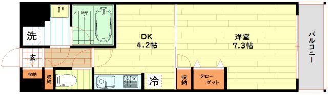 ポートヴィラ靭公園(1DK/6階)の間取り写真