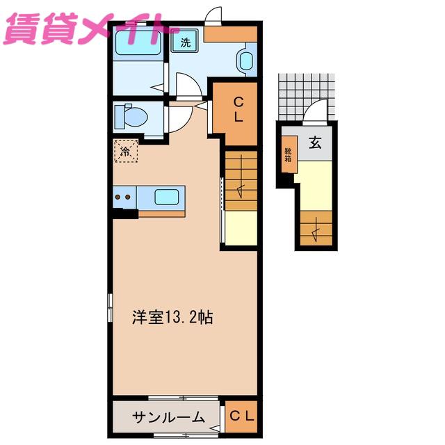 サンライズ川越 B(ワンルーム/2階)の間取り写真