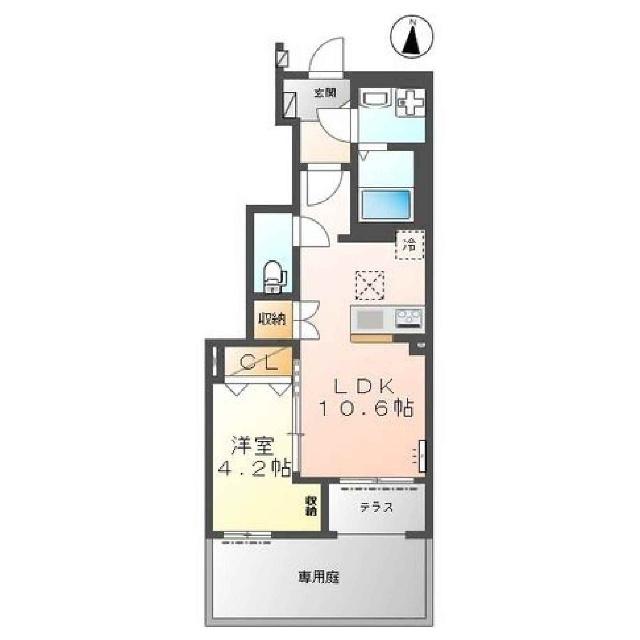 リュッカ友岡(1LDK/1階)の間取り写真