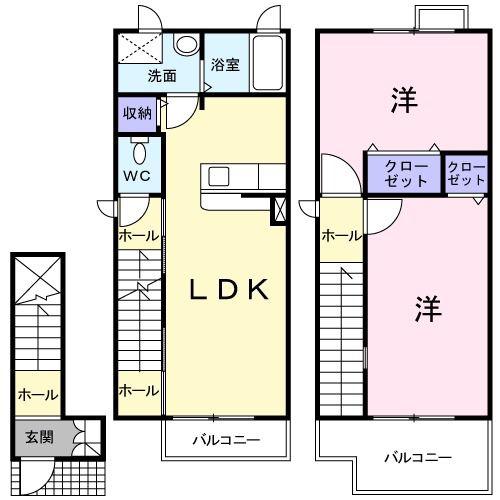 ネオハイム摂津(2LDK/2階)の間取り写真