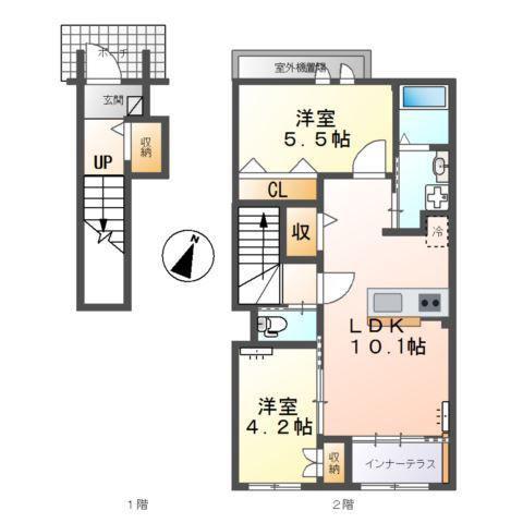 シャルール(2LDK/2階)の間取り写真