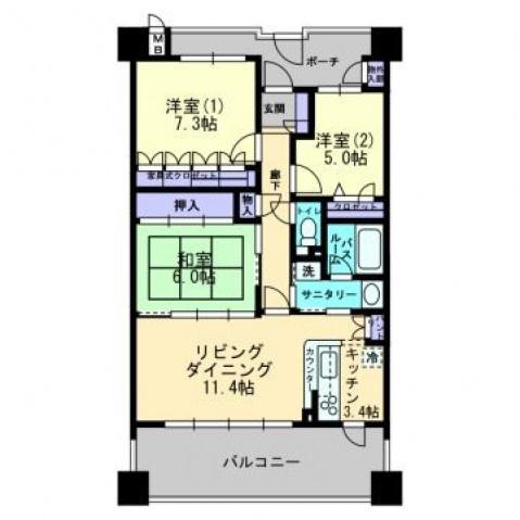 アルファステイツ勝山通(3LDK/11階)の間取り写真
