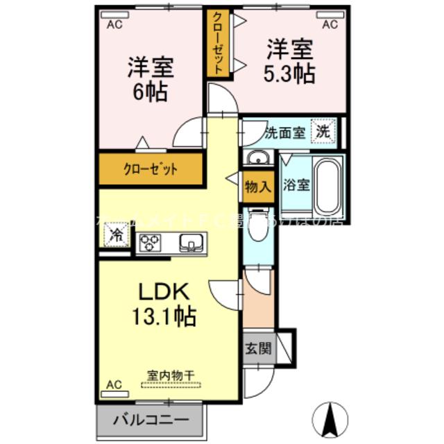 コンフォール西小鷹野II(2LDK/1階)の間取り写真