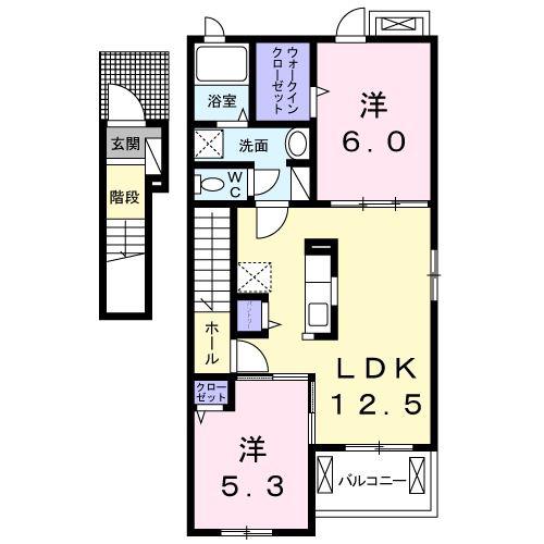 エスペランサ・ヴィラA(2LDK/2階)の間取り写真