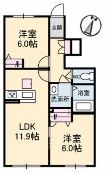 ラ・ヴィータ尾上(2LDK/1階)の間取り写真