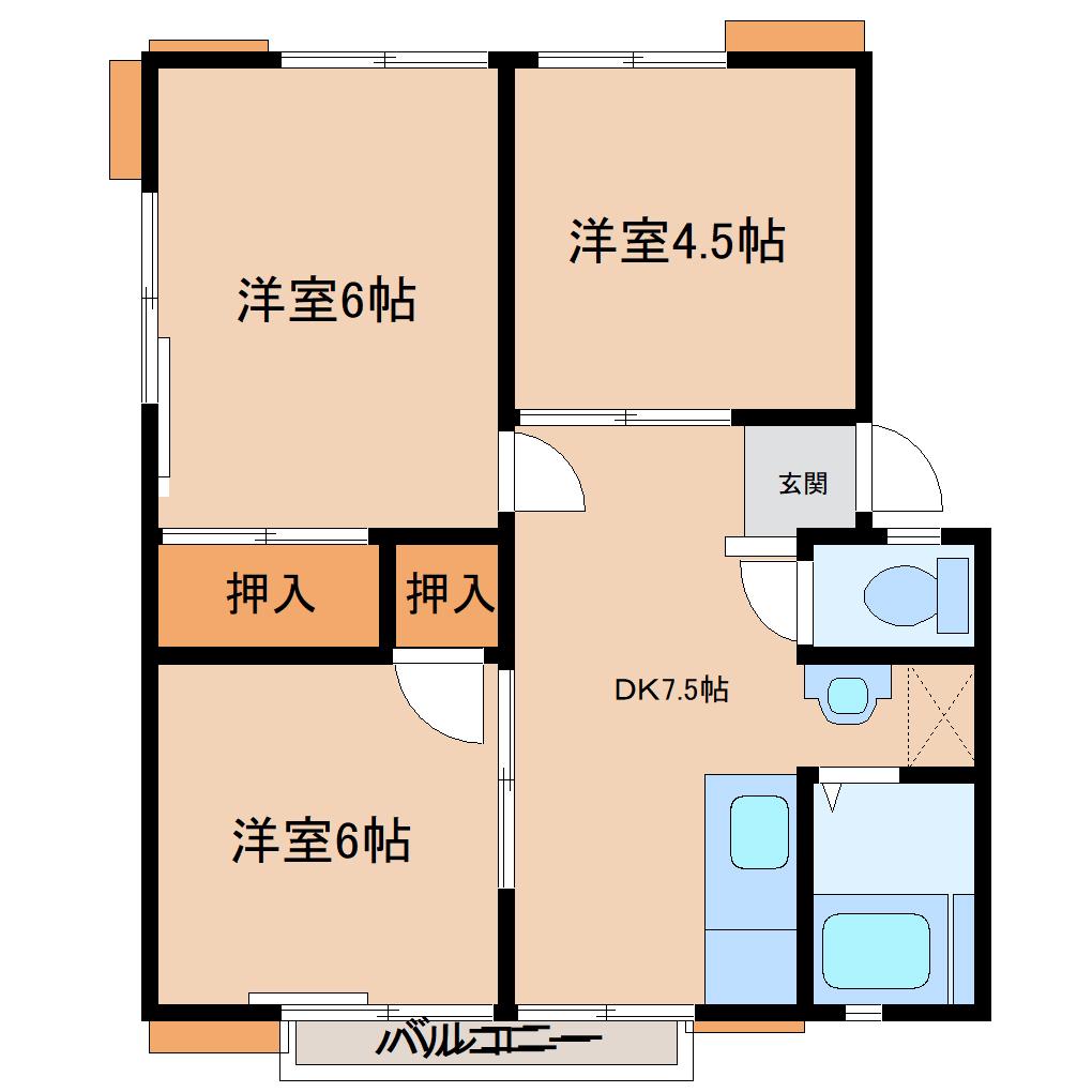賀長ハイツIII(3DK/2階)の間取り写真