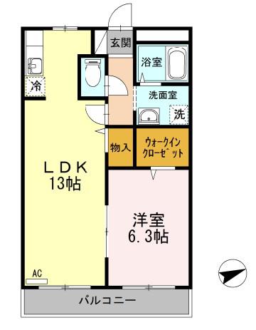 ＪＲ山陽本線 新山口駅 徒歩15分 5階建 築22年(1LDK/5階)の間取り写真