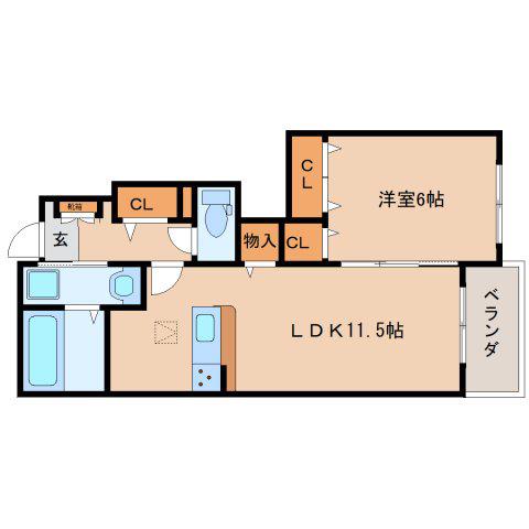 プリュニエII(1LDK/1階)の間取り写真
