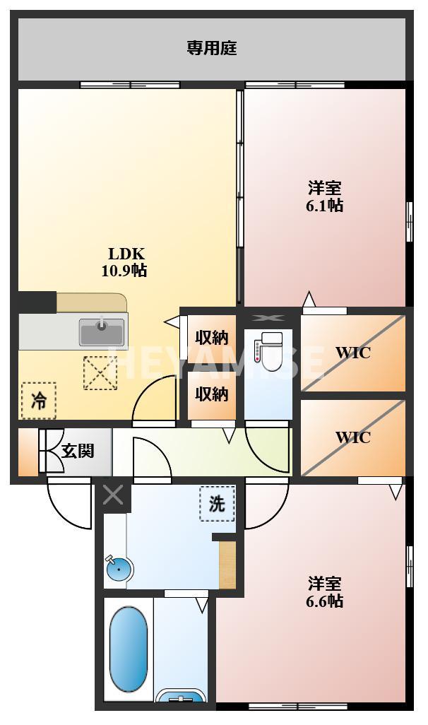 ラ・愛夏・ミミ(2LDK/1階)の間取り写真