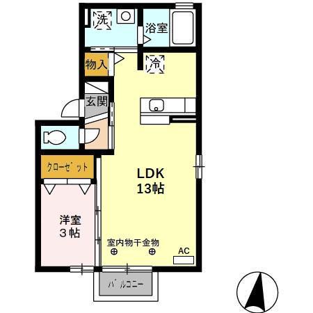 ハンリュ(1LDK/2階)の間取り写真