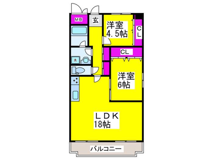グランドゥール三国ヶ丘(2LDK/1階)の間取り写真