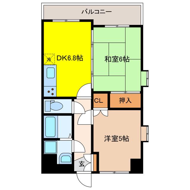 トーカンマンション浜田 603(2DK/6階)の間取り写真