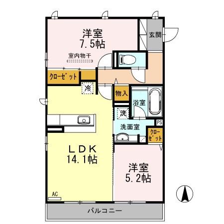 グレース洛西口 A棟(2LDK/3階)の間取り写真