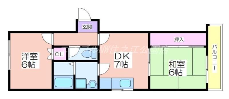 プレアール粉浜(2DK/3階)の間取り写真