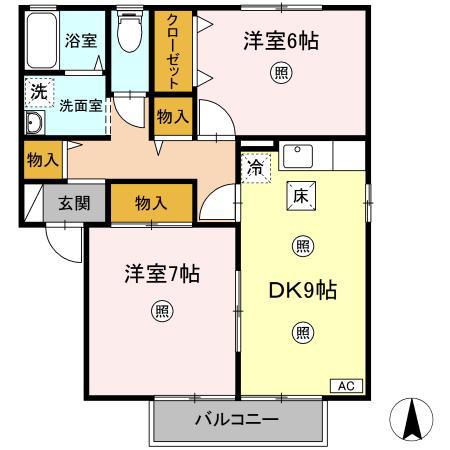 やすらぎの家 C棟(2DK/1階)の間取り写真