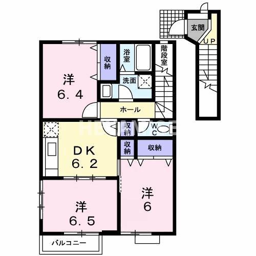 ＪＲ大村線 竹松駅 徒歩9分 2階建 築26年(3DK/2階)の間取り写真