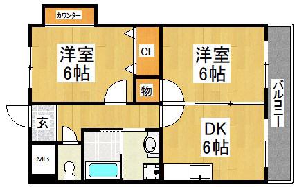 サニーコート中百舌鳥(2DK/2階)の間取り写真