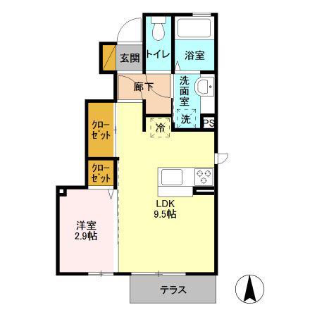グランソレイユ(1LDK/1階)の間取り写真