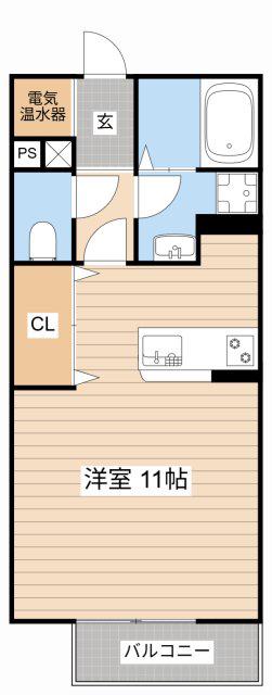 エバーグリーンコート山中(ワンルーム/1階)の間取り写真