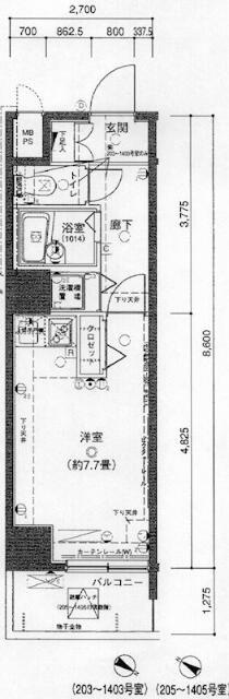 ヴェルト日本橋シティ(ワンルーム/12階)の間取り写真