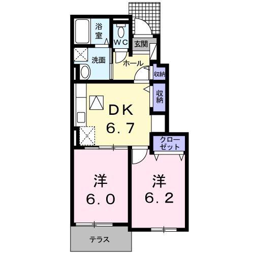 エヴェリーナ I(2DK/1階)の間取り写真