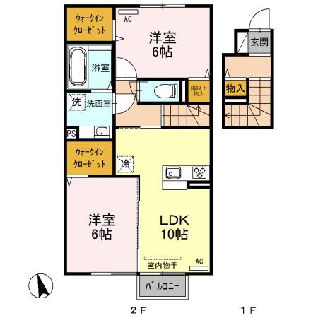 グランディールメイ 202(2LDK/2階)の間取り写真