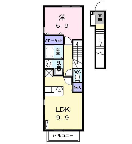 カフェオーレBAN I(1LDK/2階)の間取り写真