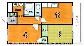 エバーグリーン(2DK/3階)の間取り写真