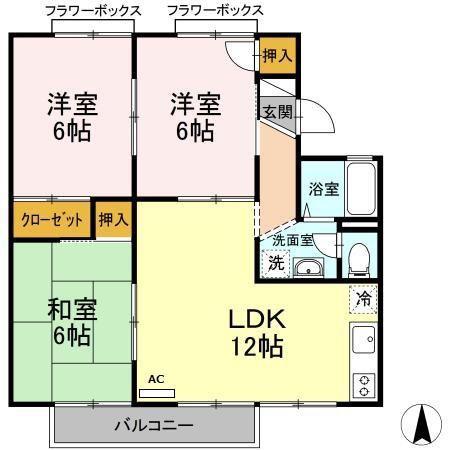 エントピア新保B棟(3LDK/2階)の間取り写真