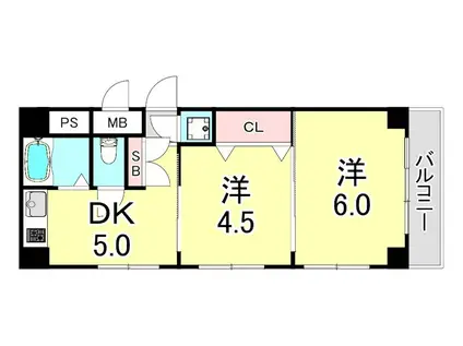パレルミエール神戸(2DK/4階)の間取り写真