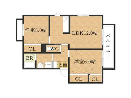 グリーンヴァレー三田D棟(2LDK/2階)の間取り写真