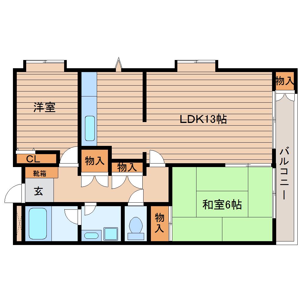 リッツコート北仙台(2LDK/1階)の間取り写真