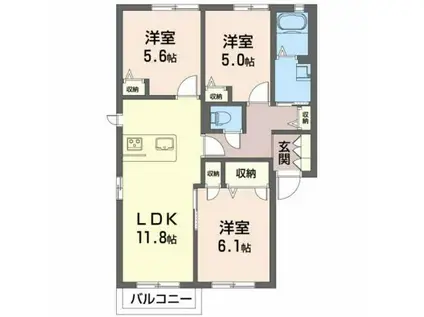 シャーメゾンナカヤA棟(3LDK/2階)の間取り写真