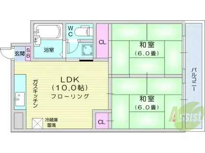 キャッスル305(2LDK/2階)の間取り写真