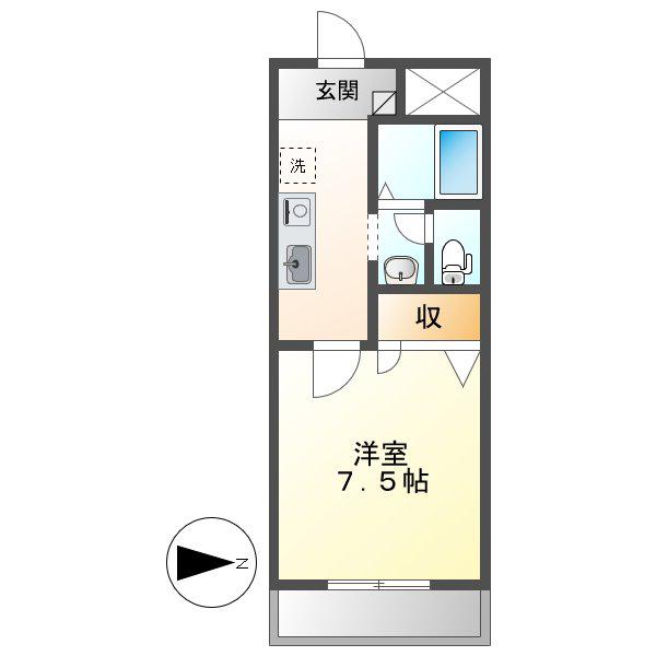 ビューハイツ吉備路(1K/2階)の間取り写真