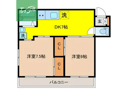 チトセビル(2DK/3階)の間取り写真