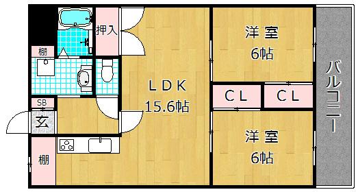 サンライト星ヶ丘(2LDK/2階)の間取り写真