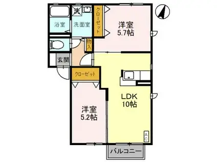 ヴィラ・ブルーノH棟(2LDK/2階)の間取り写真