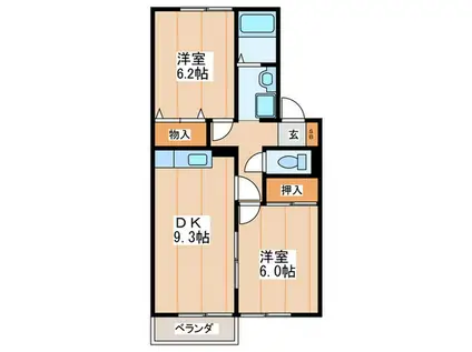ヴェルドミール出口(2DK/2階)の間取り写真
