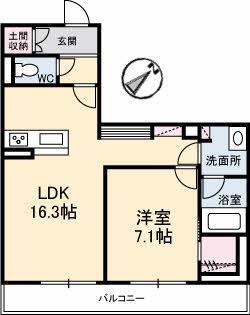ベレオガーデンズ MIWA(1LDK/2階)の間取り写真